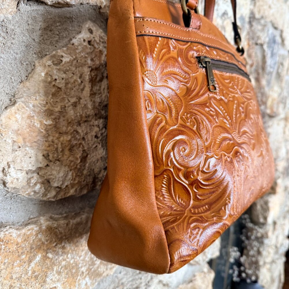 Patricia Nash Tooled Florence Poppy Leather Tote Brown - Picture 5 of 10